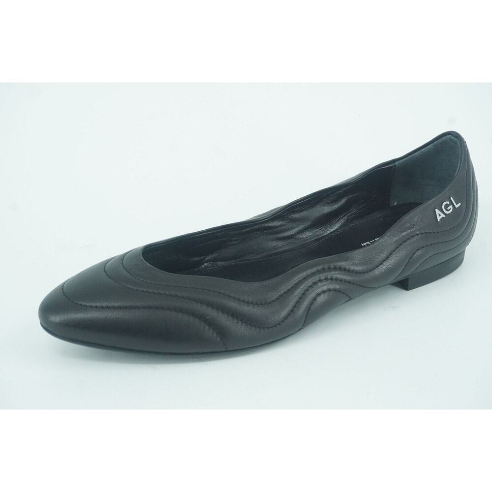 AGL Black Leather Miledy AlmondToe Quilted Ballet Flat SZ 39.5 New $380